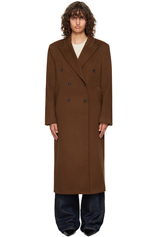 Brown Rosco Double Breasted Long Coat | SSENSE
