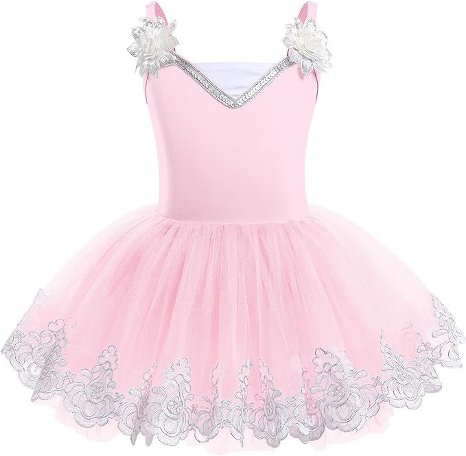ODASDO Ballet Leotard For Girls Camisole Tutu Skirts Shiny Sequin Flower Embroidery Dance Dress G... | Amazon (US)