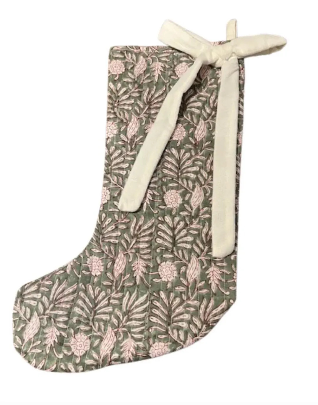 Ivory and Sage Floral Quilted Stocking - Etsy | Etsy (US)