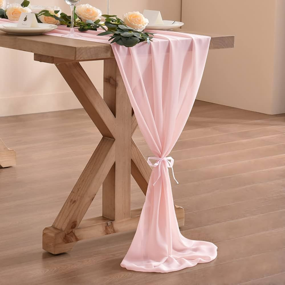 Socomi 14ft Blushing Pink Chiffon Table Runner 29x170 Inches Sheer Wedding Runner Romantic Rustic... | Amazon (US)
