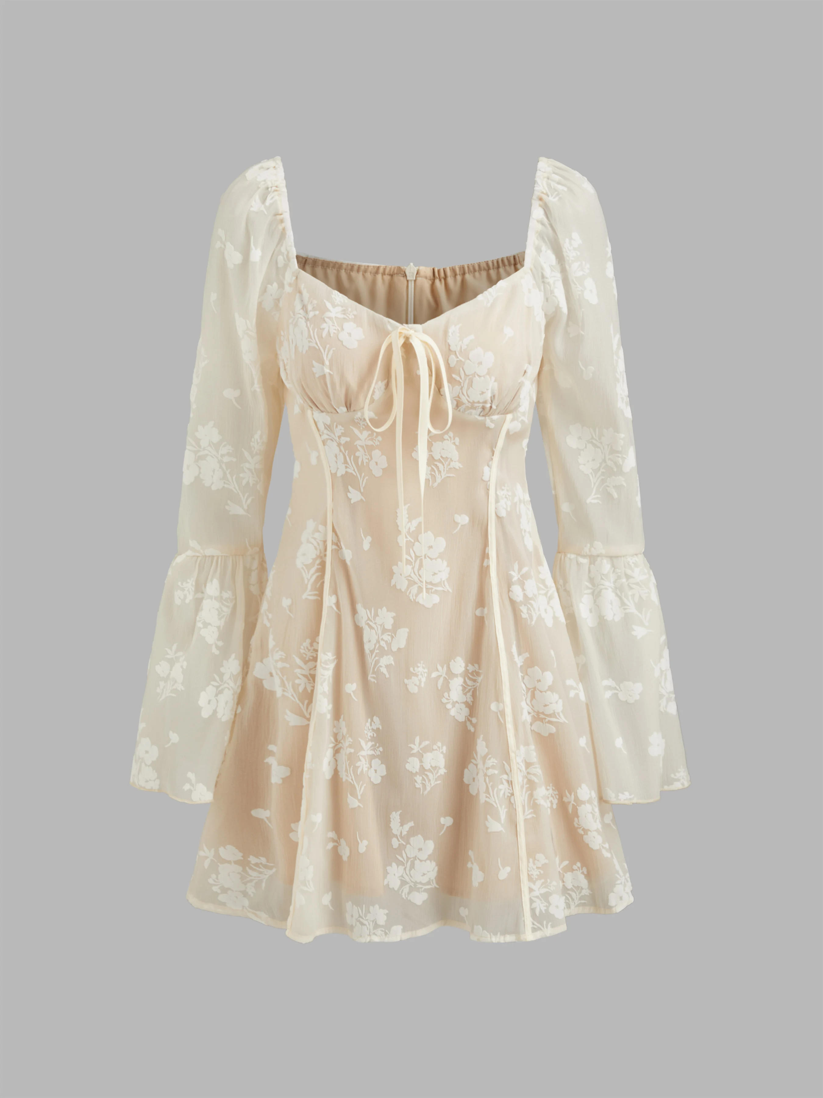 Mini Dresses Coquette Woven Jacquard Sweetheart Floral Lace Knotted Mini Dress For Date | Cider
