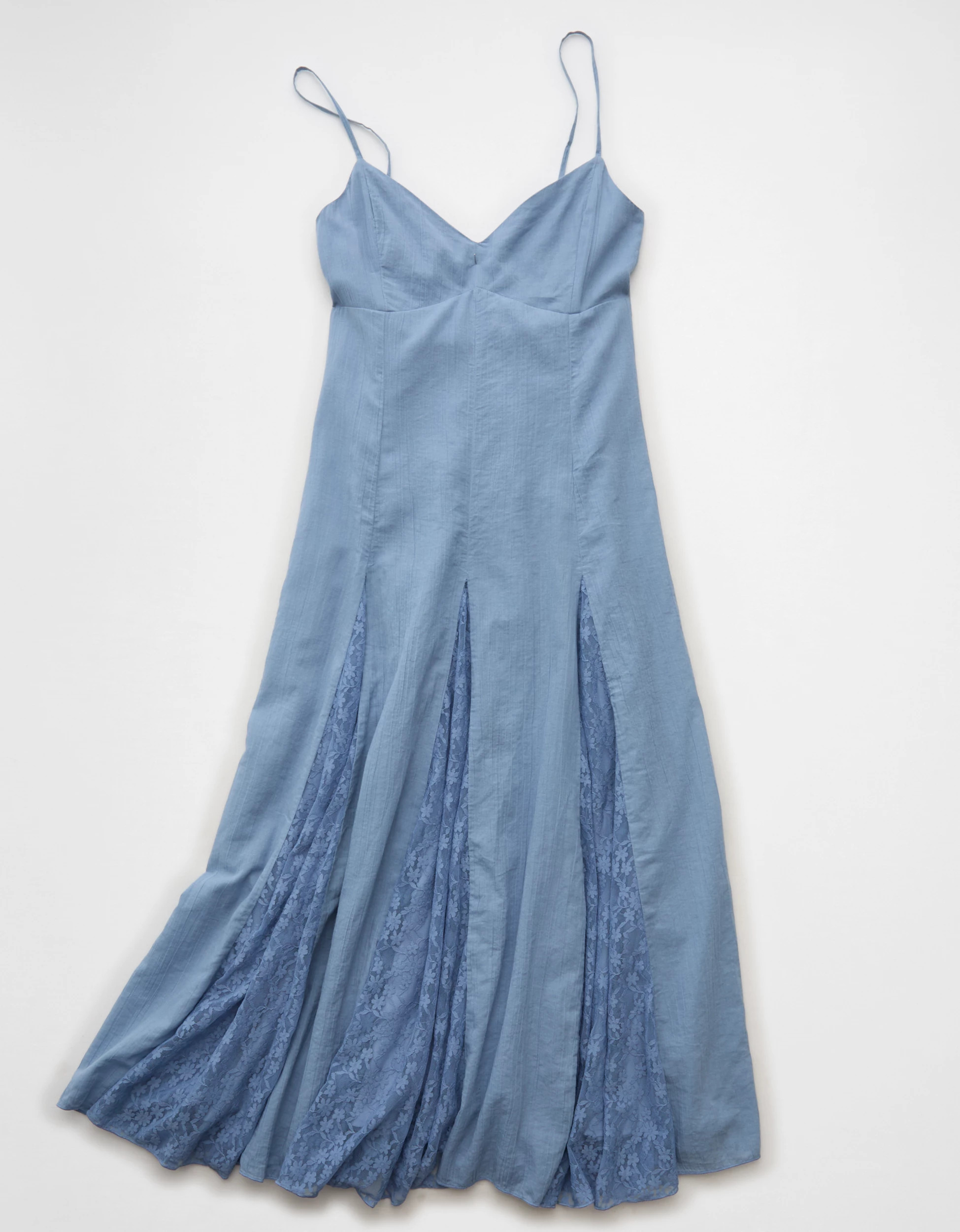 AE V-Neck Pleated Lace Midi Dress | American Eagle Outfitters (US & CA)
