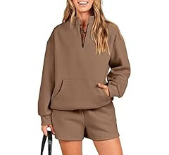 ANRABESS Women 2 Piece Outfits Sweatsuit Oversized Half Zip Collared Sweatshirt & Short Set Loung... | Amazon (US)