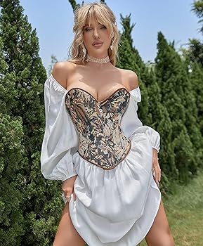 Alivila.Y Fashion Womens Vintage Floral Denim Overbust Corset Bustier Top | Amazon (US)