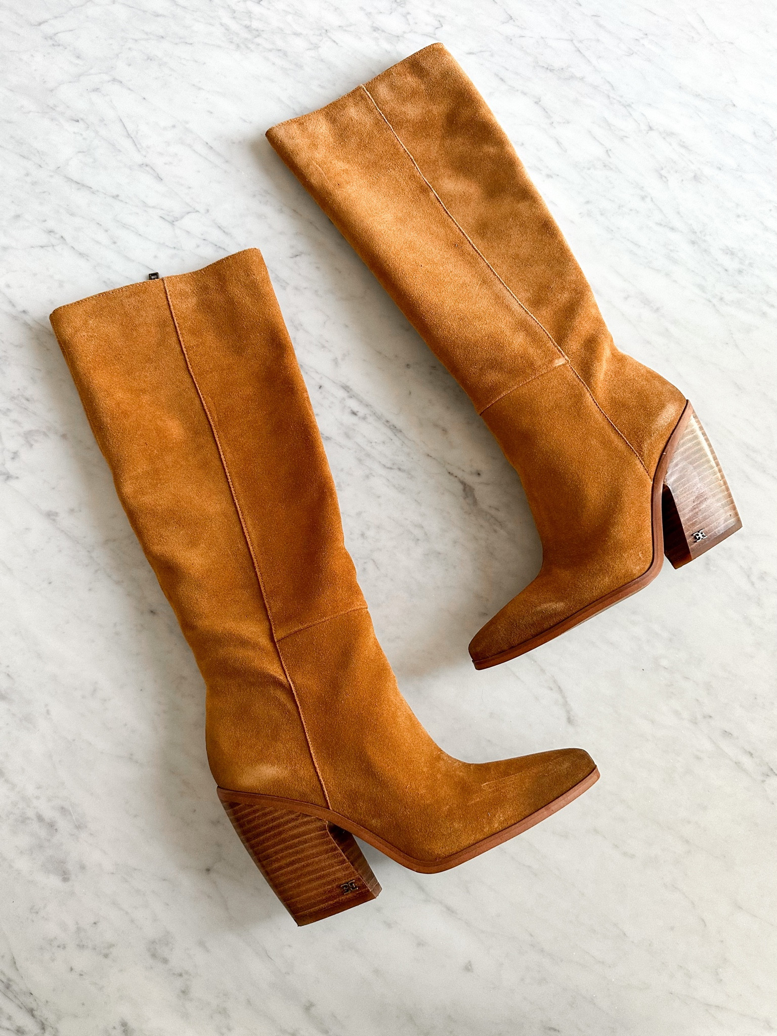 Sam Edelman Womens Annabel Suede Almond Toe Knee-High Boots runs true to size