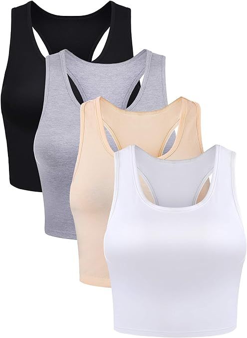 4 Pieces Basic Crop Tank Tops Sleeveless Racerback Crop Sport Cotton Top for Women | Amazon (US)