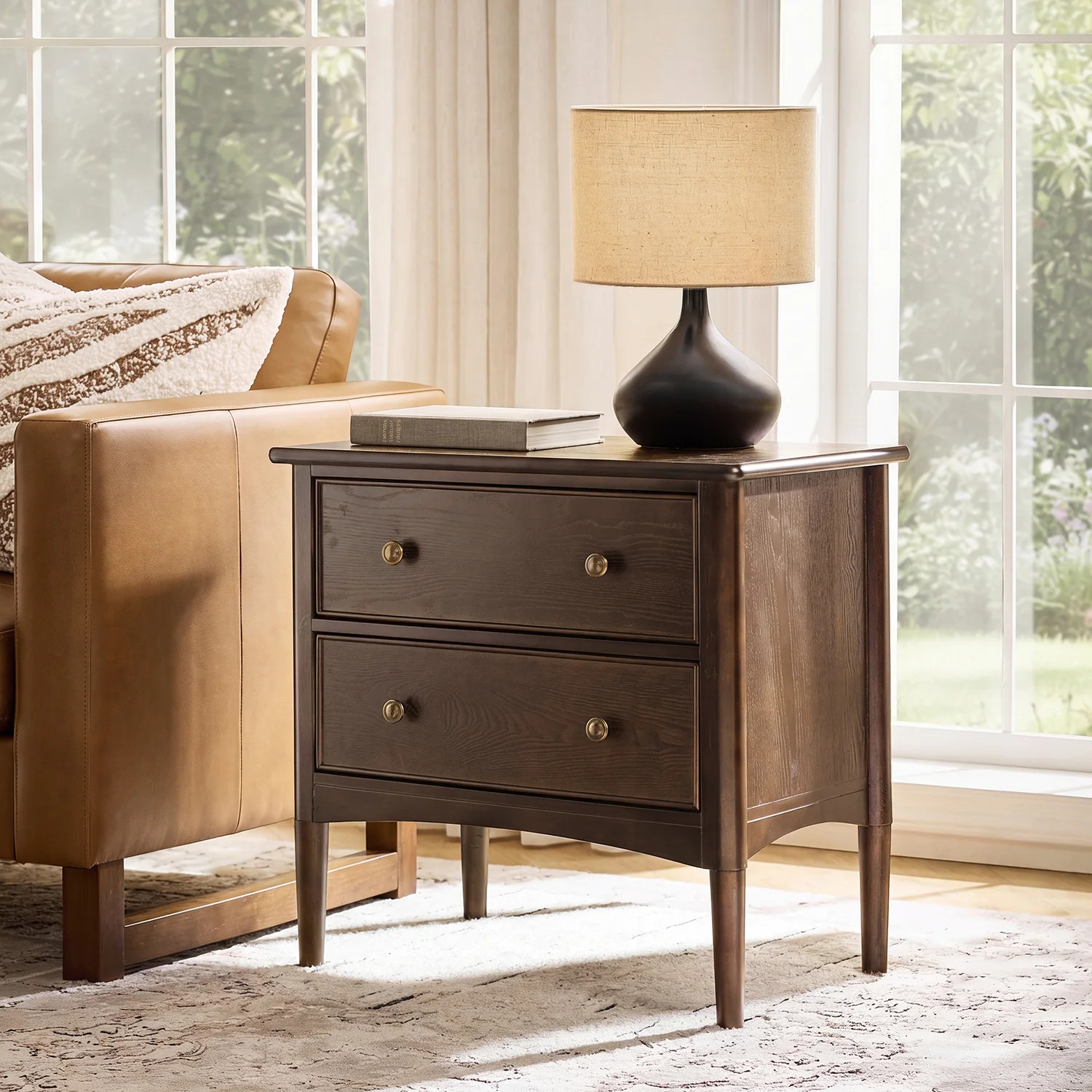 Poston 28''W Transitional Solid Wood Leg End Table with 2 Drawers and Built-In Charging Station | Wayfair North America