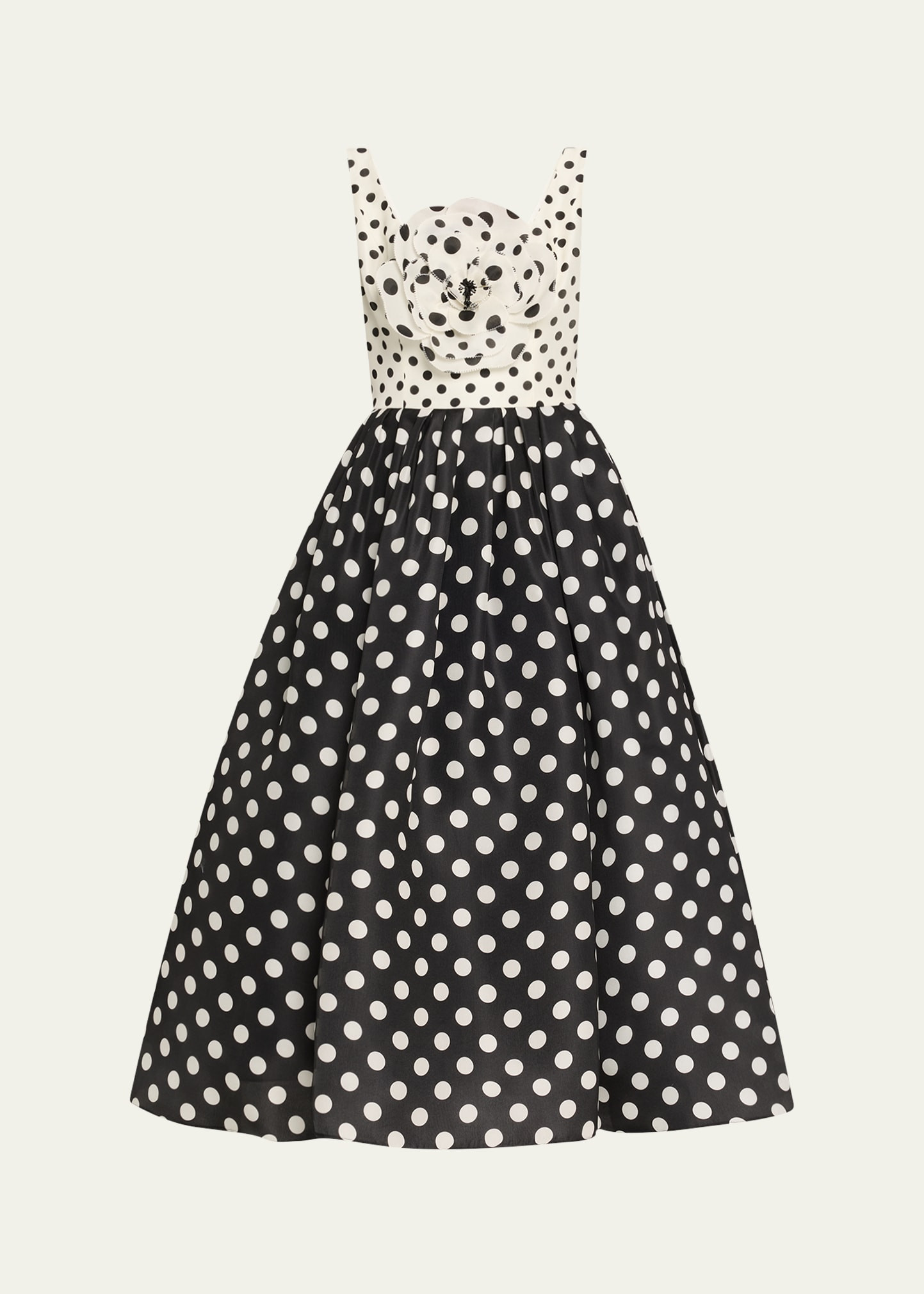 Carolina Herrera Polka-Dot Flower Sleeveless Tea-Length Dress | Bergdorf Goodman