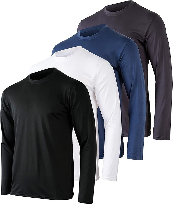 4 Pack: Men's Dry-Fit Moisture Wicking Performance Long Sleeve T-Shirt, UV Sun Protection Outdoor... | Amazon (US)