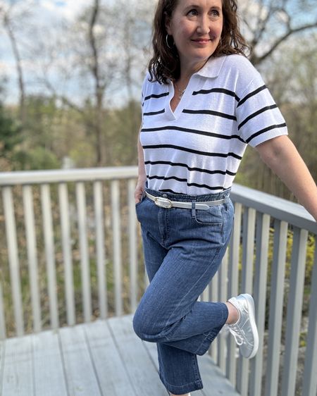Cute and casual outfit perfect for weekends when you’re not doing much!   The stripe top is a linen blend. I’m in a small. Runs slightly big. I changed out the belt the jeans came with and used this silver one. ⭐️

#LTKshoecrush #LTKstyletip #LTKmidsize