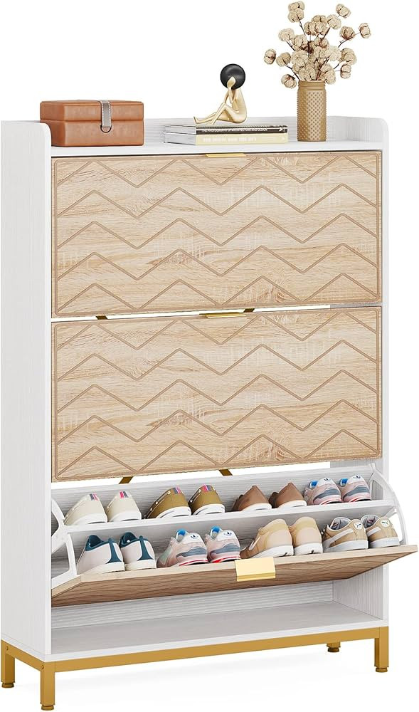 Tribesigns Shoe Cabinet, 3 Flip Drawers Shoe Storage Cabinet, Freestanding 24 Pair Shoe Rack Orga... | Amazon (US)