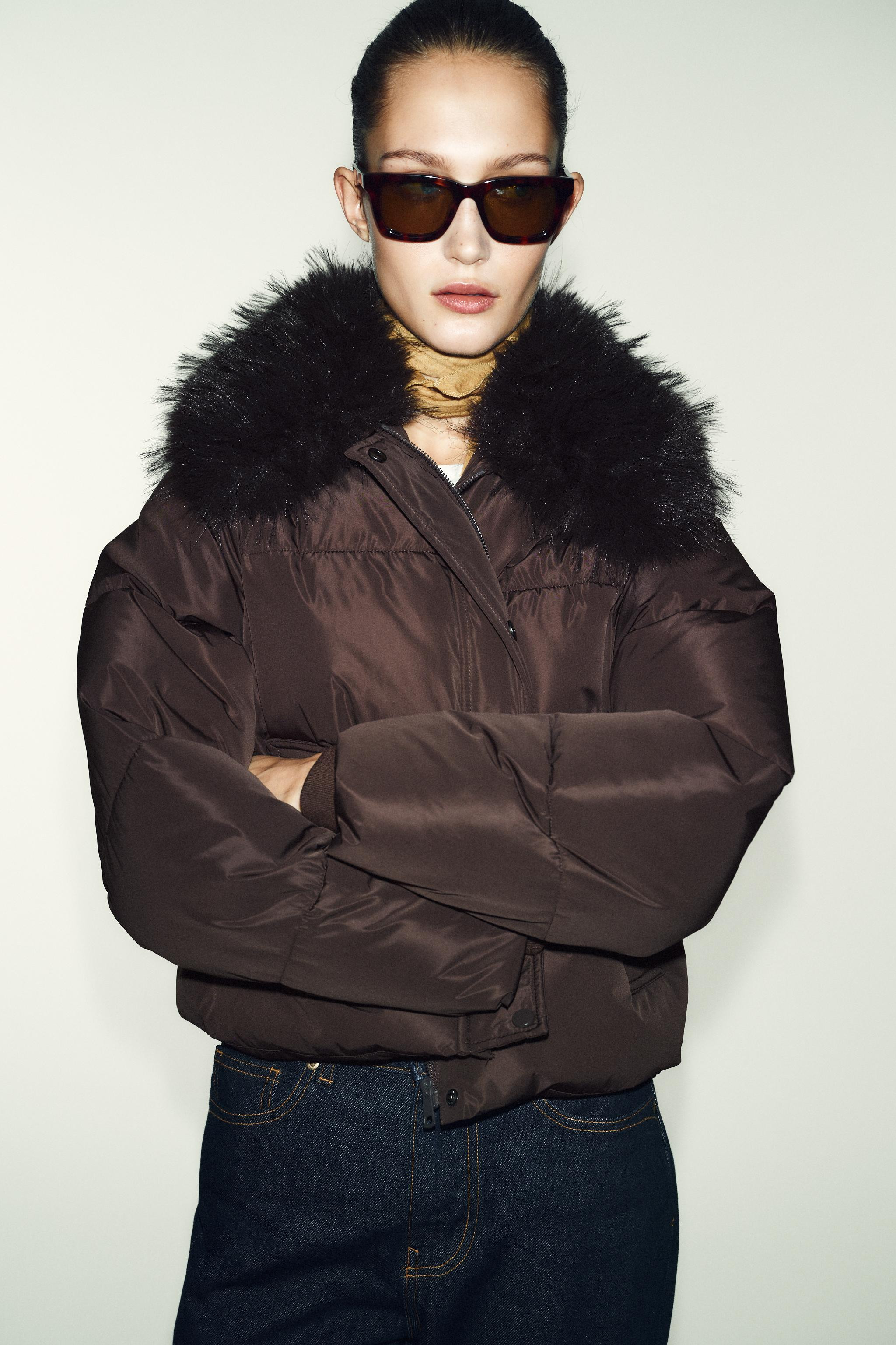 QUILTED BOMBER JACKET WITH FAUX FUR LAPEL | Zara US