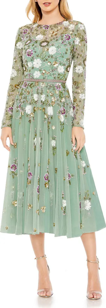 Sequin Floral Long Sleeve Mesh Dress | Nordstrom