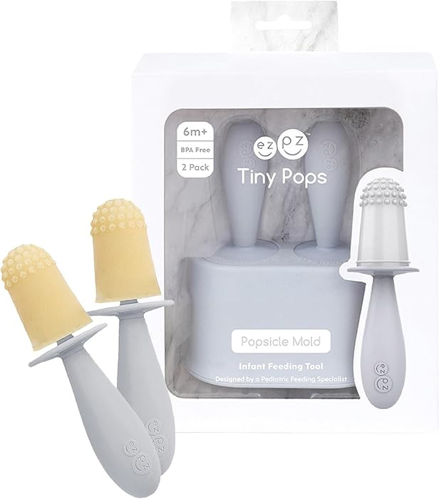 ezpz Tiny Pops (Pewter) - 4 Months+ - Popsicle Mold Set with Two Wands for Infants - Baby-Led Wea... | Amazon (US)
