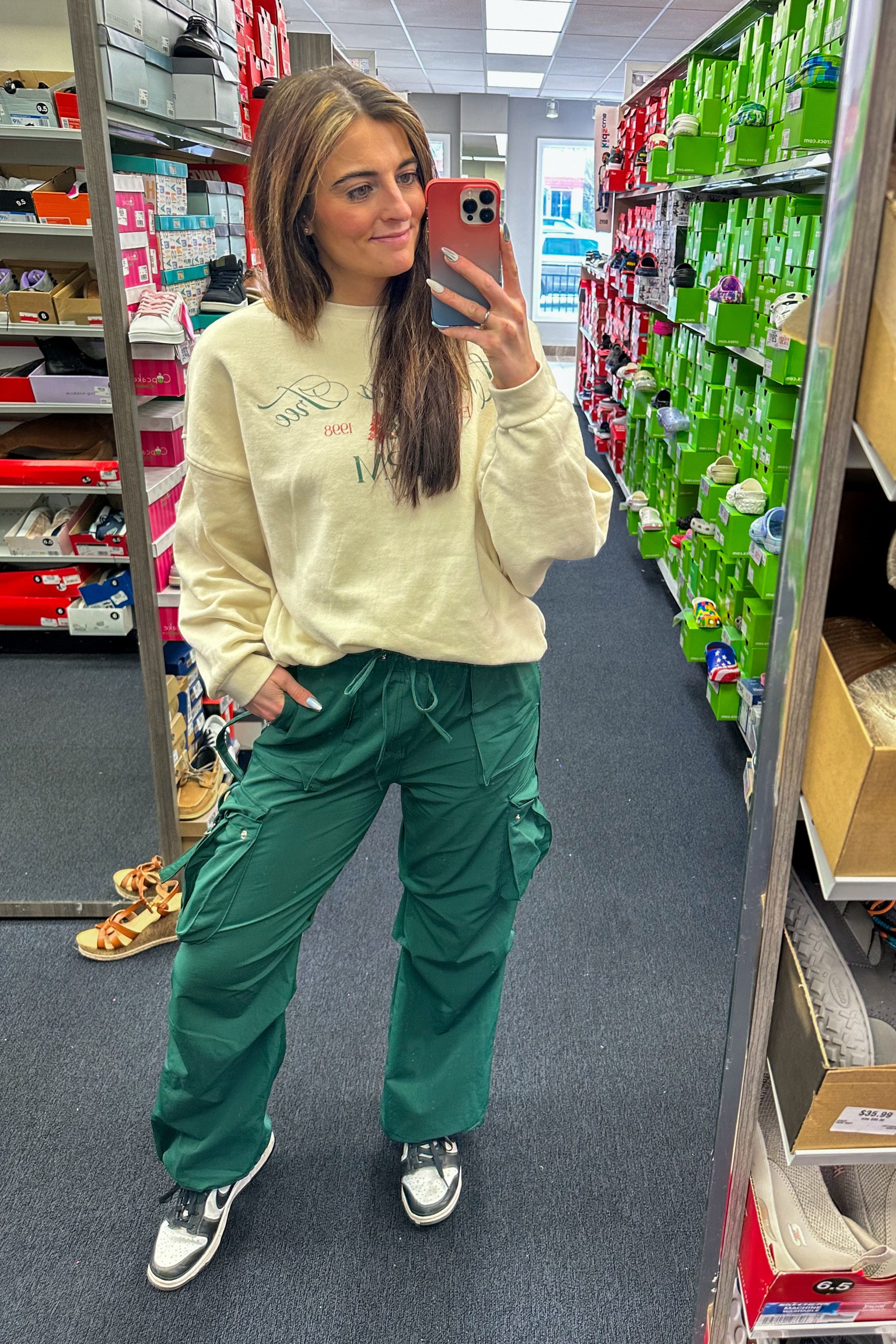 Selfie in the shoe store!!!!

#cargopants #cargos #christmasfit #fallfit #fallfashion #winterfashion #winterfit #nike #dunks 

#LTKSeasonal #LTKHoliday #LTKStyleTip