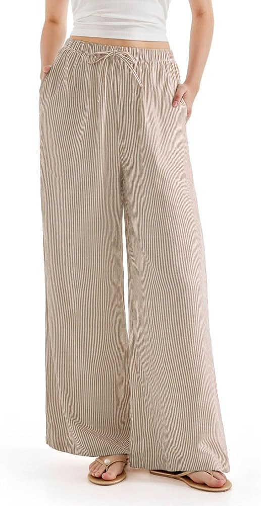 SUUKSESS Women Wide Leg Linen Pants with Pocket High Waisted Lounge Palazzo Pant | Amazon (US)