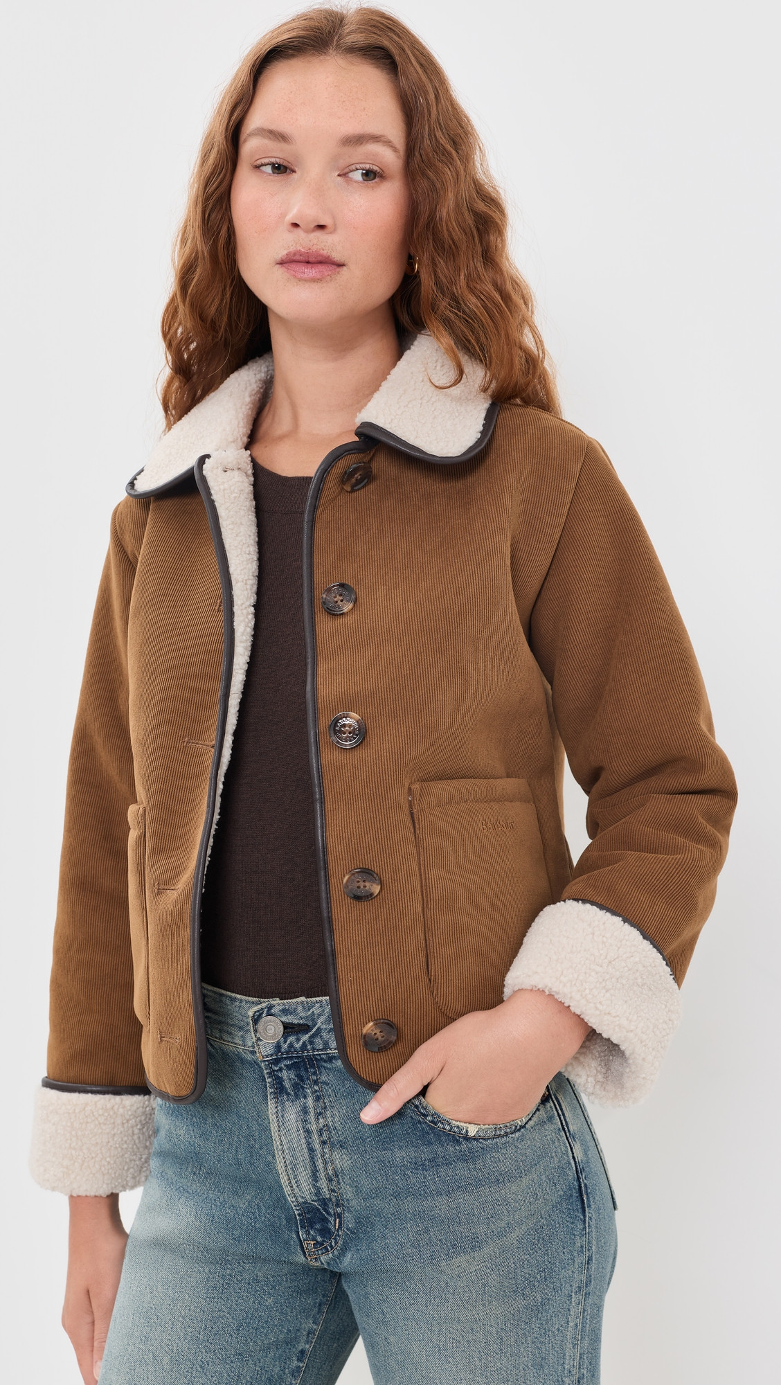 Barbour Barbour Penny Fleece Casual Jacket Tan/Ecru 8 | Shopbop
