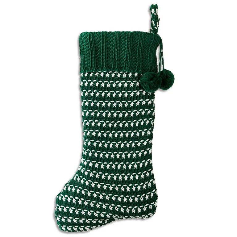 Knit Dot Christmas Stocking, Green and White, 21", by Holiday Time - Walmart.com | Walmart (US)