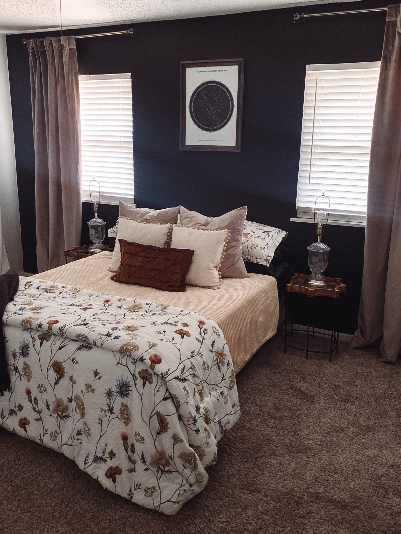 Pieced this bedding set together and absolutely love the result. The lamps are from Facebook marketplace, but I found some other ones I love that are similar!