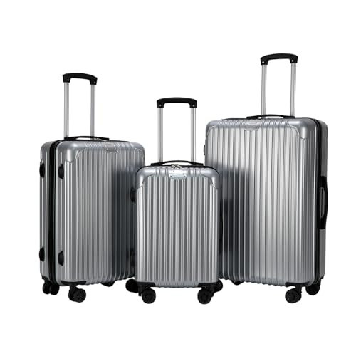 OHS Metallic Silver Suitcases Set of 3, Hardshell Luggage Sets 4 Wheels Lightweight Durable Adjustable Handles Easy to Carry - Small Case, Medium Suitcase, Large Suitcase | Amazon (UK)