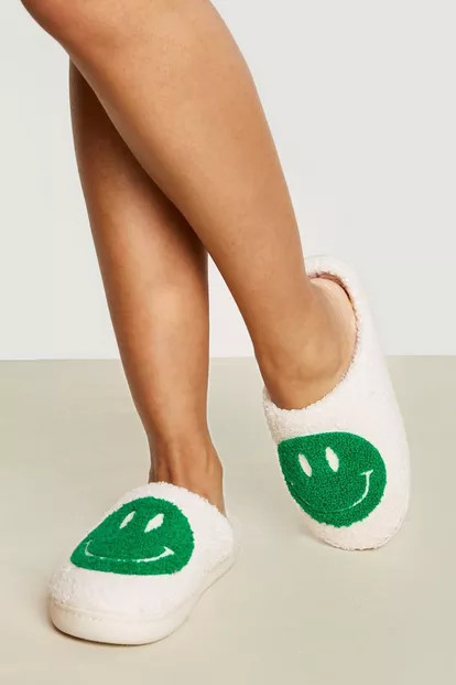 Borg Happy Face Slippers | Boohoo.com (UK & IE)