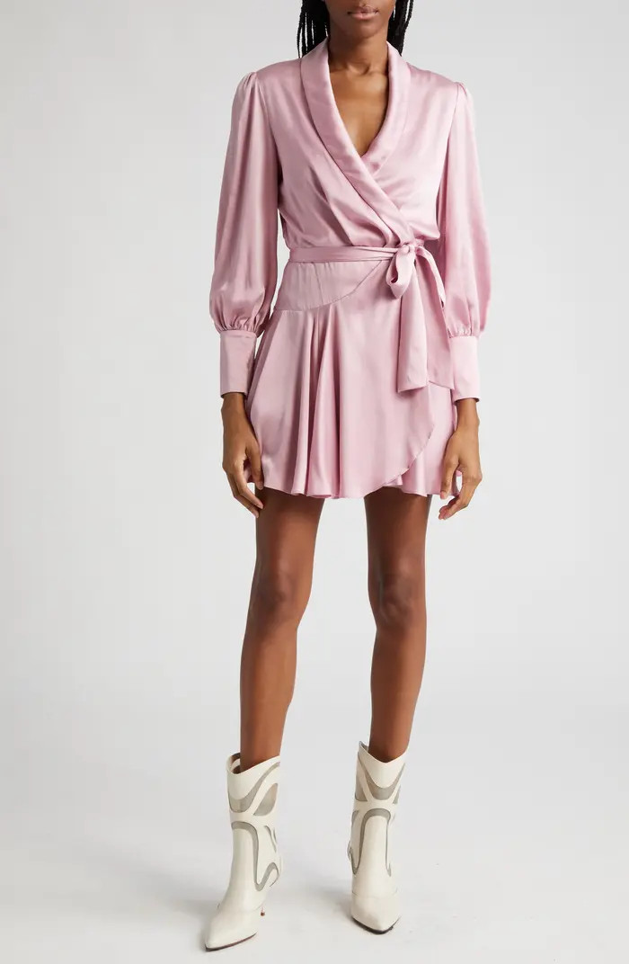 Long Sleeve Silk Wrap Minidress | Nordstrom
