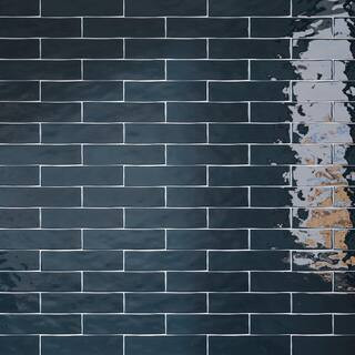 MOLOVO Kezma Petroleo Blue 2.95 in. X 11.81 in. Polished Ceramic Subway Wall Tile (6.03 sq. ft./C... | The Home Depot