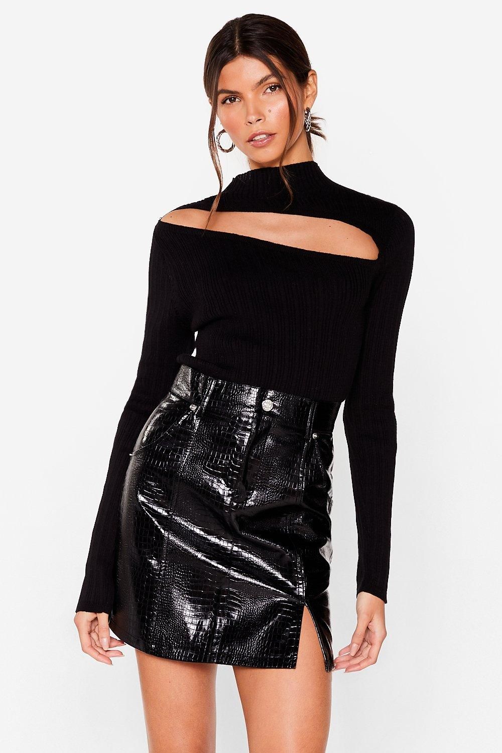 Faux Leather Croc Slit Mini Skirt | Nasty Gal (US)