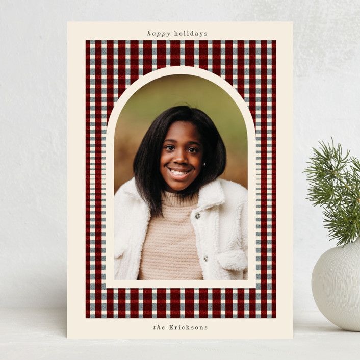 "Woven Plaid" - Customizable Holiday Photo Cards in Red by Baumbirdy. | Minted
