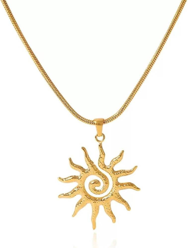 Waterproof Stainless Steel Chain Sun Women's Chain Sun Women's Gold Plated Necklace with Sun Pend... | Amazon (DE)