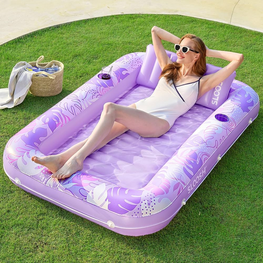 SLOOSH Inflatable Tanning Pool Lounger Float, 70" x 46" Pool Floats Adult with Pillow, 4 in 1 Sun... | Amazon (US)
