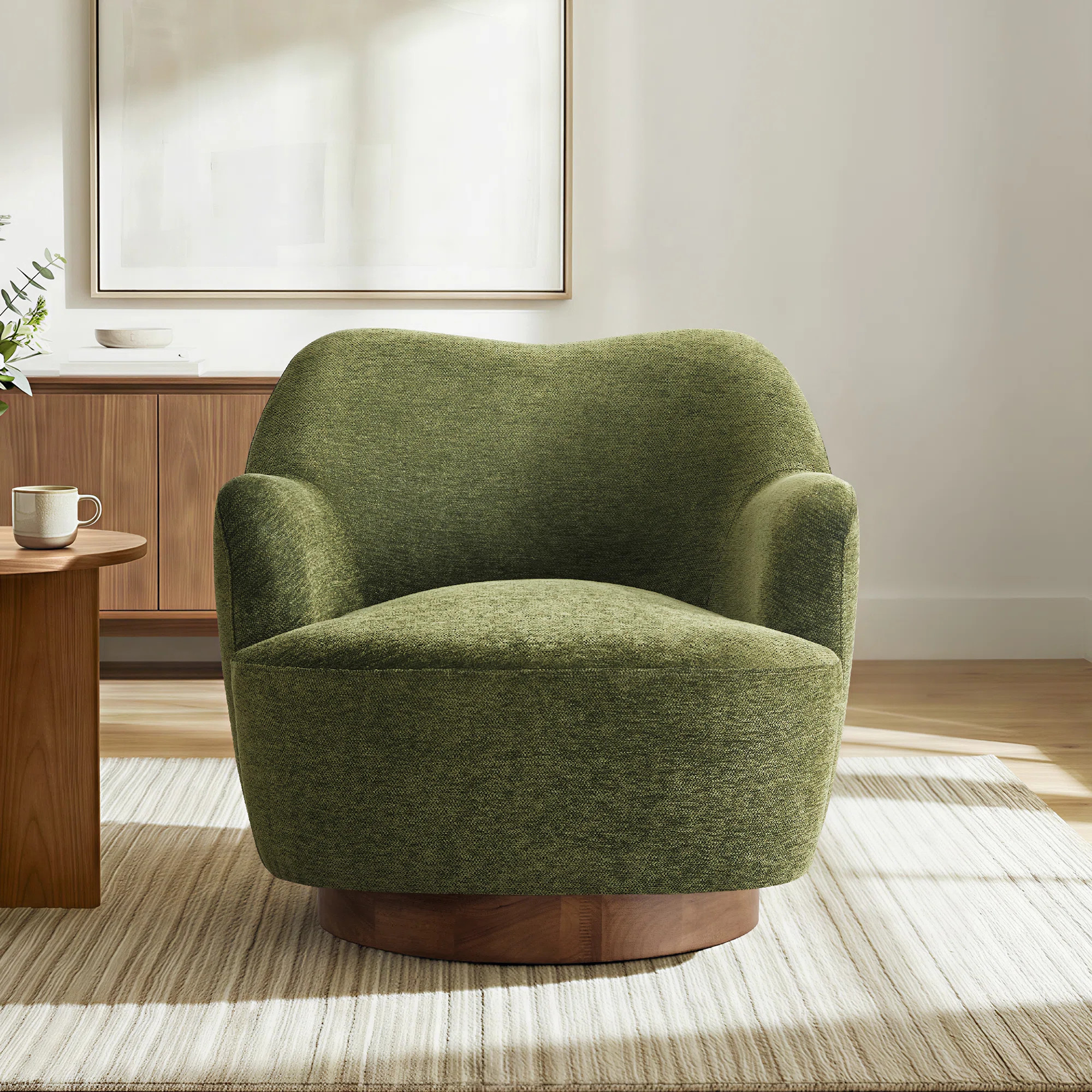 Modern Upholstered Swivel Barrel Chair With Solid Wood Base | Wayfair | Wayfair North America