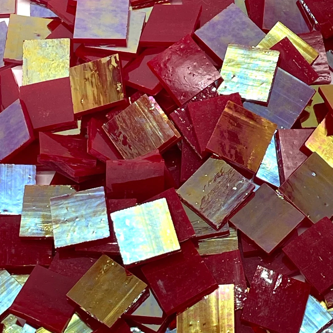 3/4 Iridescent Red Stained Glass Mosaic Tiles - Etsy | Etsy (US)