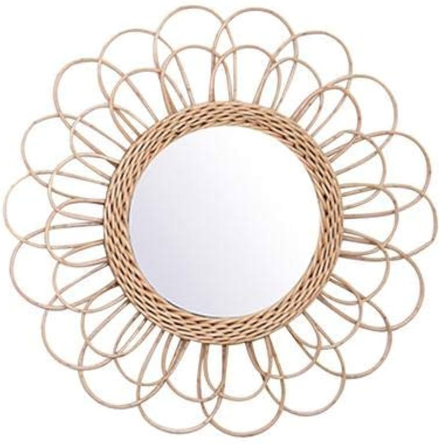 Hanging Mirror - Rattan Sunflower Circular Wall Mirror, Decor Bathroom Boho Nordic Wicker Dressin... | Amazon (US)