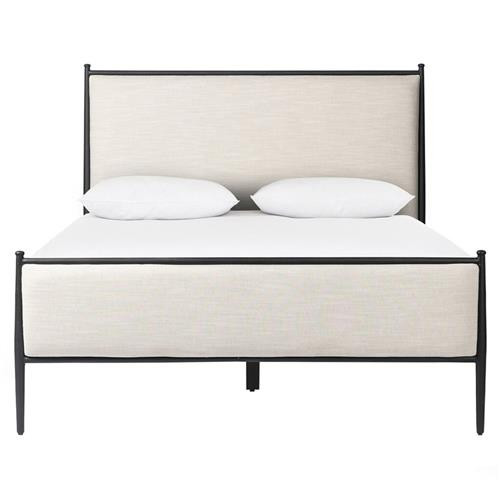 Isabella Modern Classic Cream Upholstered Black Iron Bed - Queen | Kathy Kuo Home