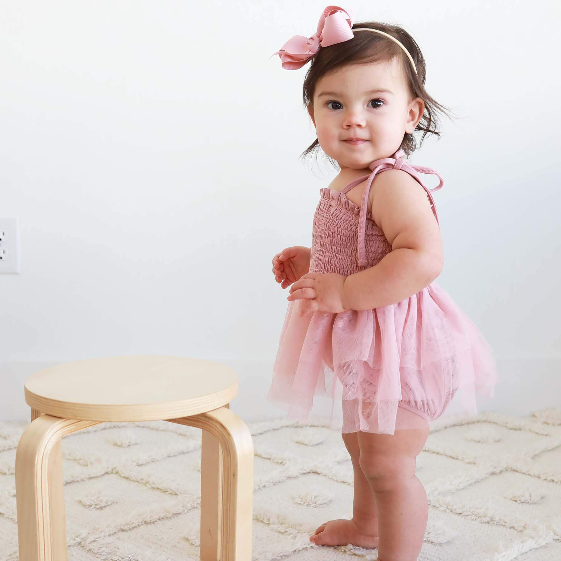 Smocked Tutu Bodysuit | Mauve | Caden Lane