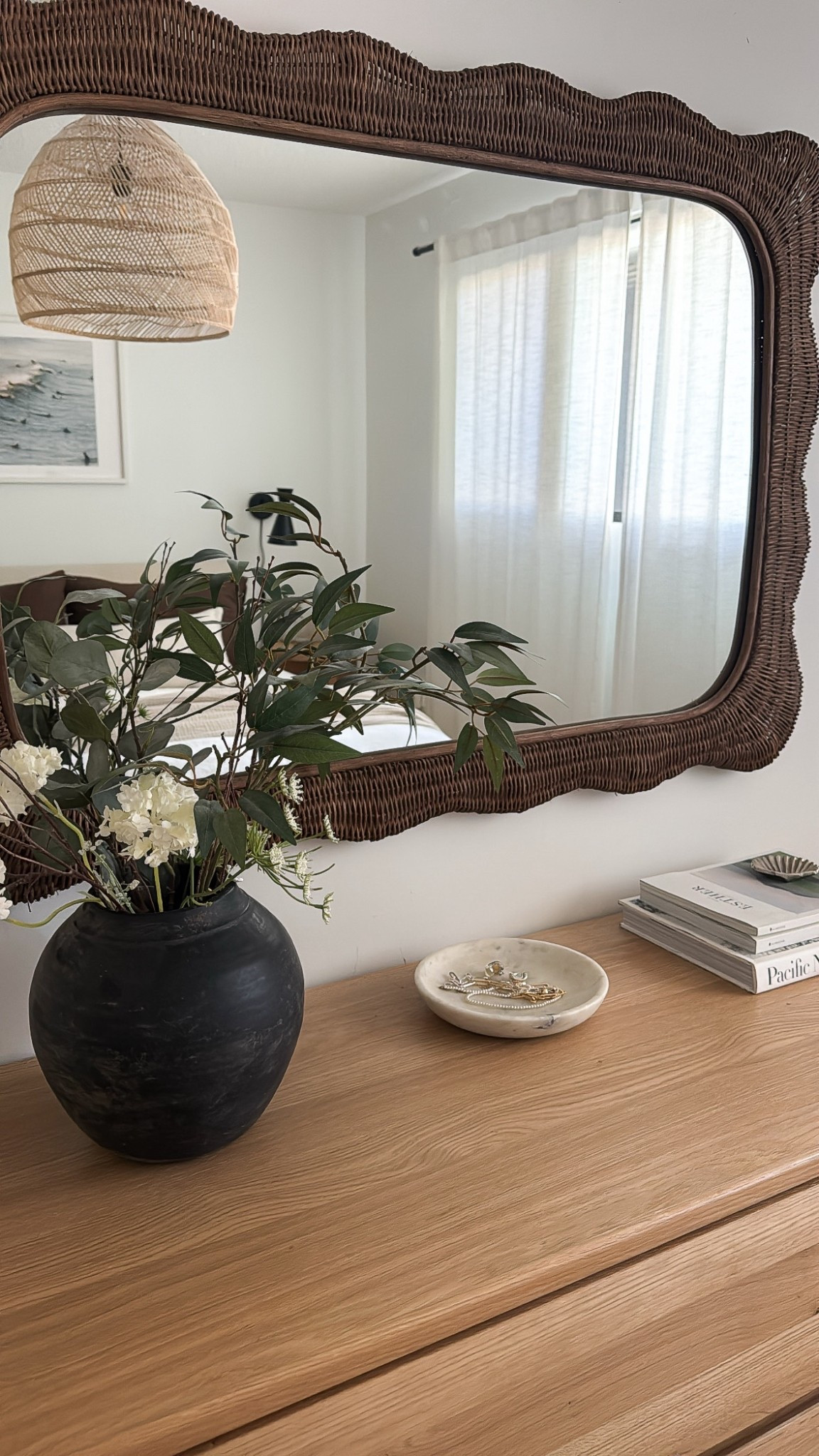 Bedroom refresh dresser styling, simple minimalist vibe. Zara rattan mirror is sold out, linked similar! 

#LTKHome