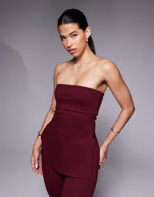 ASOS DESIGN jersey twill fold over longline bandeau top in burgundy - part of a set | ASOS | ASOS (Global)