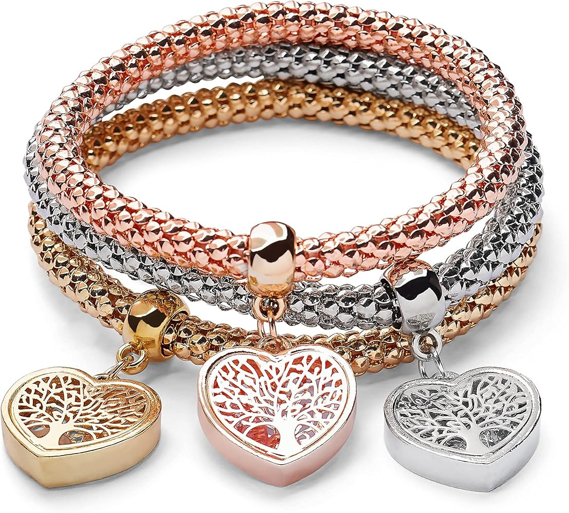 Pera Jewelry 14K Gold-Silver-Rose Gold Filled Bracelet 3 PCS, Corn Chain Bracelet Crystal Multil... | Amazon (US)