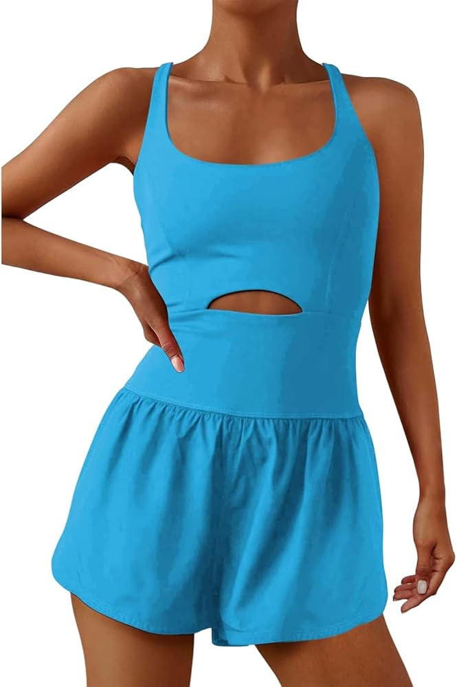 uSecee Workout Romper for Women One Piece Athletic Romper Running Short Onesie Sleeveless Exercis... | Amazon (US)