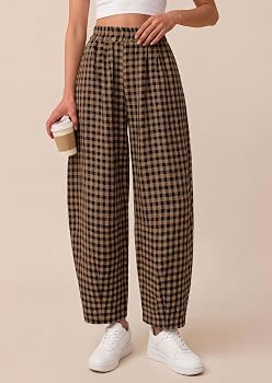 PRETTYGARDEN Plaid Barrel Pants Women Summer Bottoms | Amazon (US)