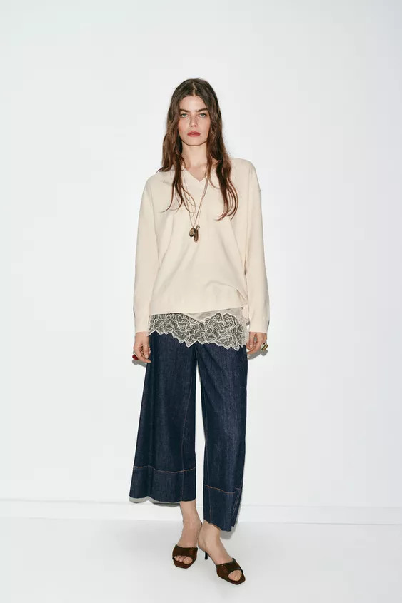 LONG LACE COMBINATION KNIT JUMPER | Zara US