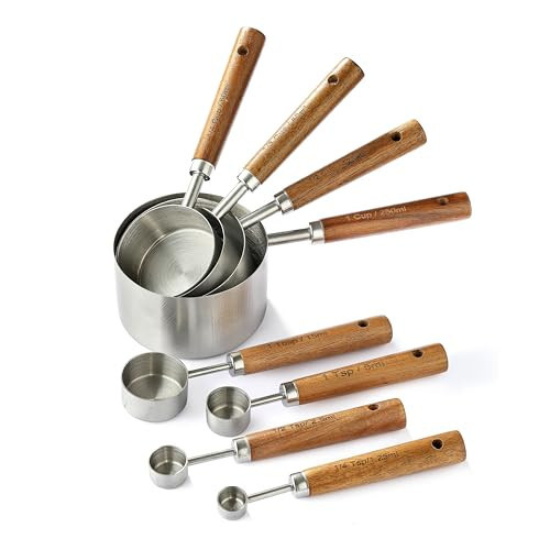 8PCS Measuring Cups, DAJLFA Stainless Steel Measuring Cups and Spoons Set with Ergonomic Wooden Handle for Cooking & Baking | Amazon (US)