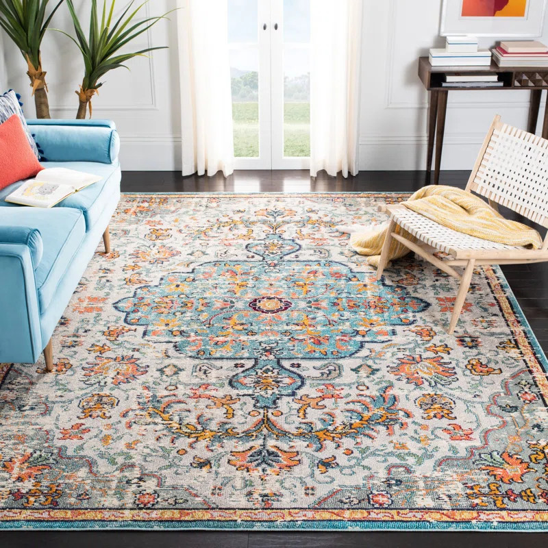 Gutierez Oriental Gray/Light Blue/Orange Area Rug | Wayfair North America