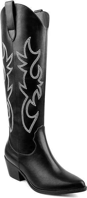 Zzheels Embroidered Western Cowboy Boots for Women Ankle High Cowgirls Low Chunky Heel Pointed To... | Amazon (US)