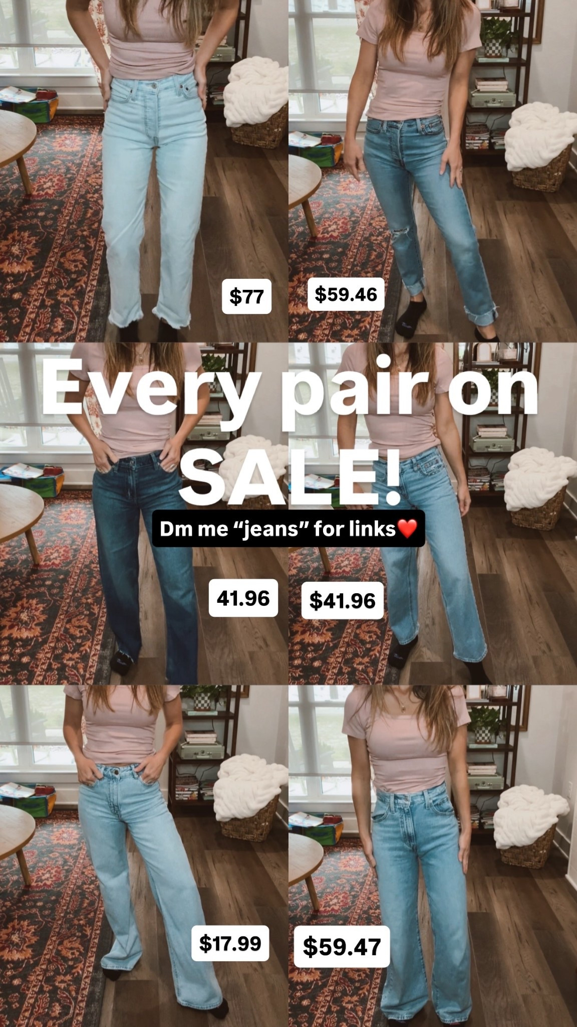 $59.46 $59.47 $17.99 $41.96 $77 Every pair on 
SALE! 41.96 Dm me “jeans” for links❤️