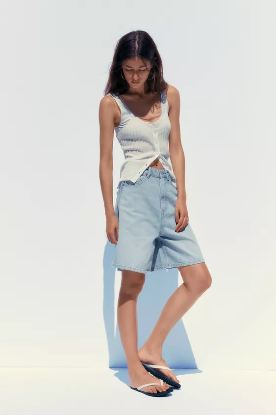 TRF A-LINE MID-RISE DENIM SHORTS | Zara US