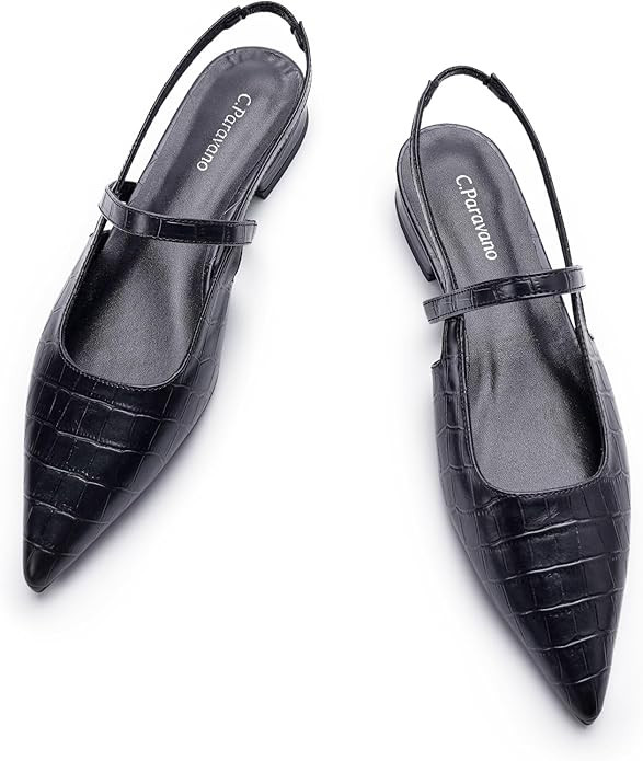 C.Paravano Women's Slingback Flats | Pointed Toe Pumps | Kitten Heels for Women | Slingback Dress... | Amazon (US)