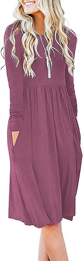 DB MOON Women Casual Long Sleeve Dresses Empire Waist Loose Dress with Pockets | Amazon (US)