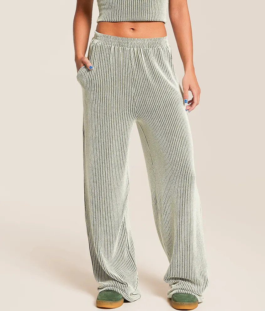 Rib Knit Wide Leg Pant | Buckle